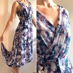 Vera Wang maxi dress faux wrap, high low hem